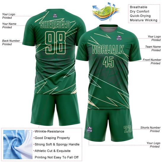 Kelly Soccer Jersey Lines Cream Custom Green Uniform Sports Sublimation Kelly Soccer Jersey Lines Cream Custom Green Uniform Sports Sublimation