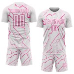 Custom Soccer White Uniform Jersey Sublimation Pink Lightning Sports Custom Soccer White Uniform Jersey Sublimation Pink Lightning Sports