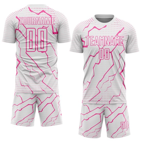 Custom Soccer White Uniform Jersey Sublimation Pink Lightning Sports Custom Soccer White Uniform Jersey Sublimation Pink Lightning Sports