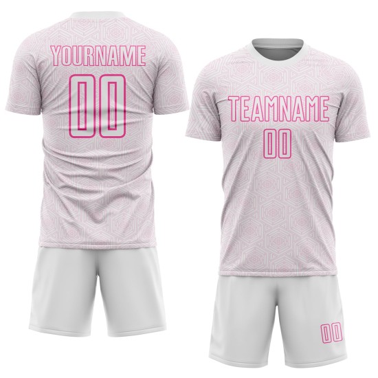 Jersey Soccer Uniform Custom White Shape Geometric Sublimation Sports Pink Jersey Soccer Uniform Custom White Shape Geometric Sublimation Sports Pink
