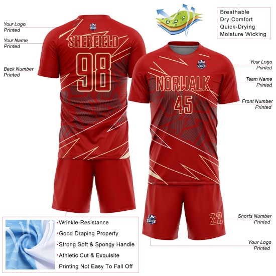 Cream Jersey Soccer Sports Red Sublimation Uniform Lines Custom Cream Jersey Soccer Sports Red Sublimation Uniform Lines Custom