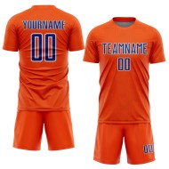 Custom Shape Uniform Sports Geometric Soccer Jersey Sublimation Orange Royal-White Custom Shape Uniform Sports Geometric Soccer Jersey Sublimation Orange Royal-White