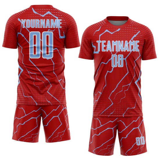 Soccer Red Light Sports Blue-White Uniform Custom Jersey Sublimation Lightning Soccer Red Light Sports Blue-White Uniform Custom Jersey Sublimation Lightning