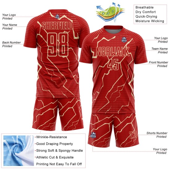 Sublimation Uniform Cream Lightning Custom Jersey Sports Red Soccer Sublimation Uniform Cream Lightning Custom Jersey Sports Red Soccer