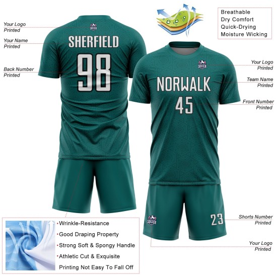 Sports Jersey Sublimation Shape White-Black Custom Soccer Uniform Teal Geometric Sports Jersey Sublimation Shape White-Black Custom Soccer Uniform Teal Geometric