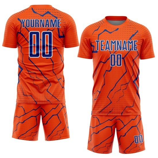 Uniform Royal-White Soccer Lightning Sports Sublimation Orange Custom Jersey