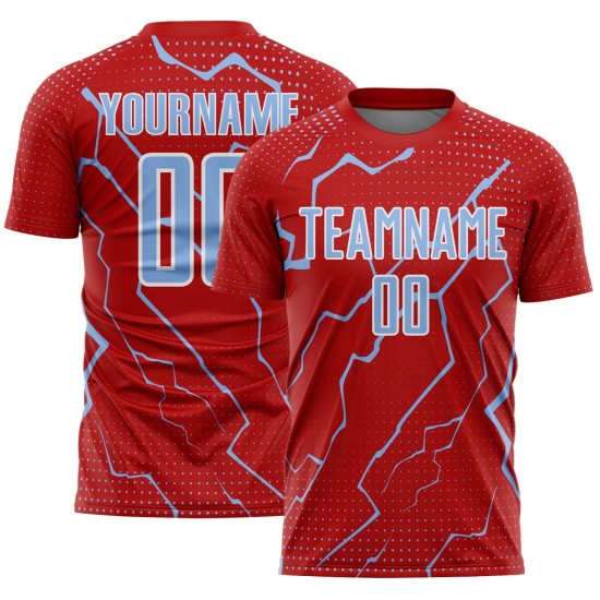 Soccer Red Light Sports Blue-White Uniform Custom Jersey Sublimation Lightning Soccer Red Light Sports Blue-White Uniform Custom Jersey Sublimation Lightning